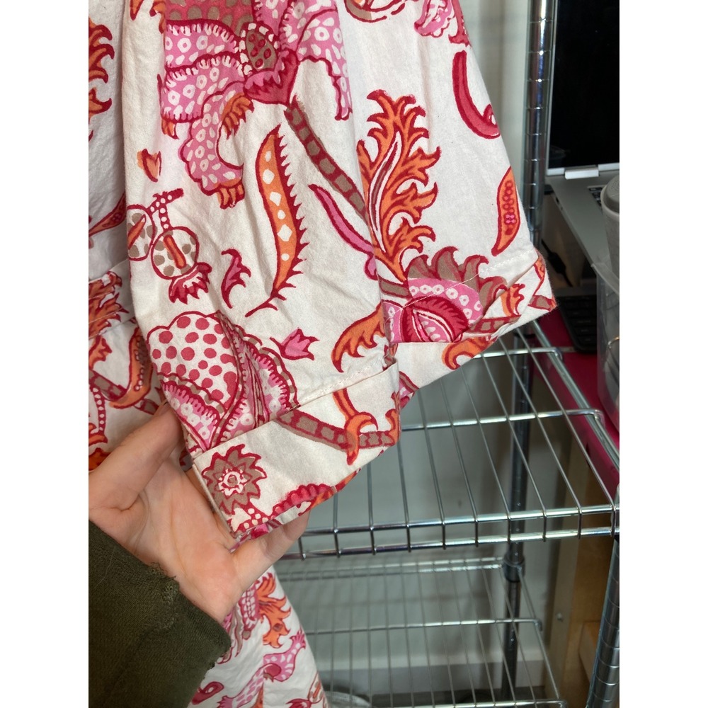 Roberta Roller Rabbit Cream Kimono Robe with Pink and Orange Floral Paisley - Picture 11 of 13